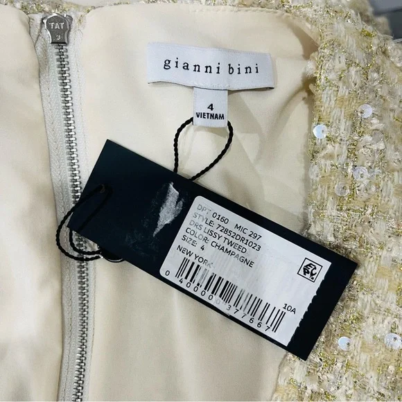 Gianni Bini Lissy Sequin Tweed Long Sleeve Button Front Mini Dress Champagne NEW - Picture 11 of 16